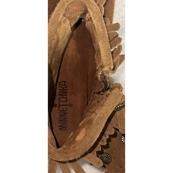 MINNETONKA Fringe Moccasins Boho Festival Brown Suede Boots Woman’s Size 7.5 US - Picture 12 of 13